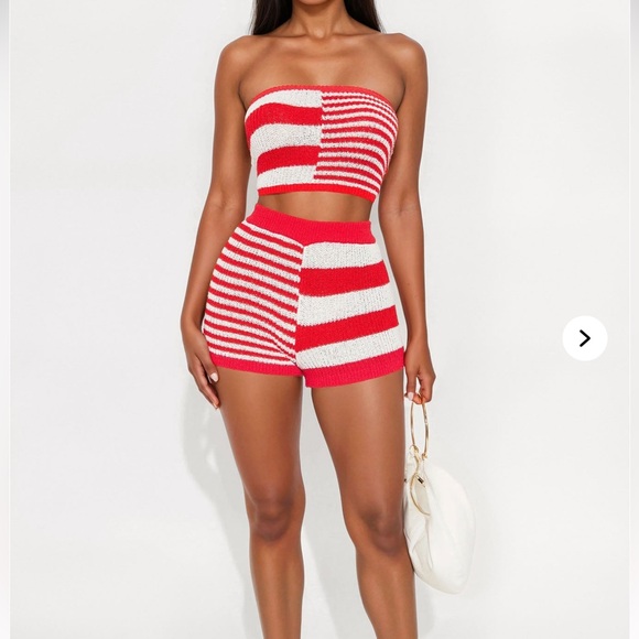 Fashion Nova Sailor Sweet Crochet Tube Top Short Set - Red/combo nwt size large - Picture 1 of 3